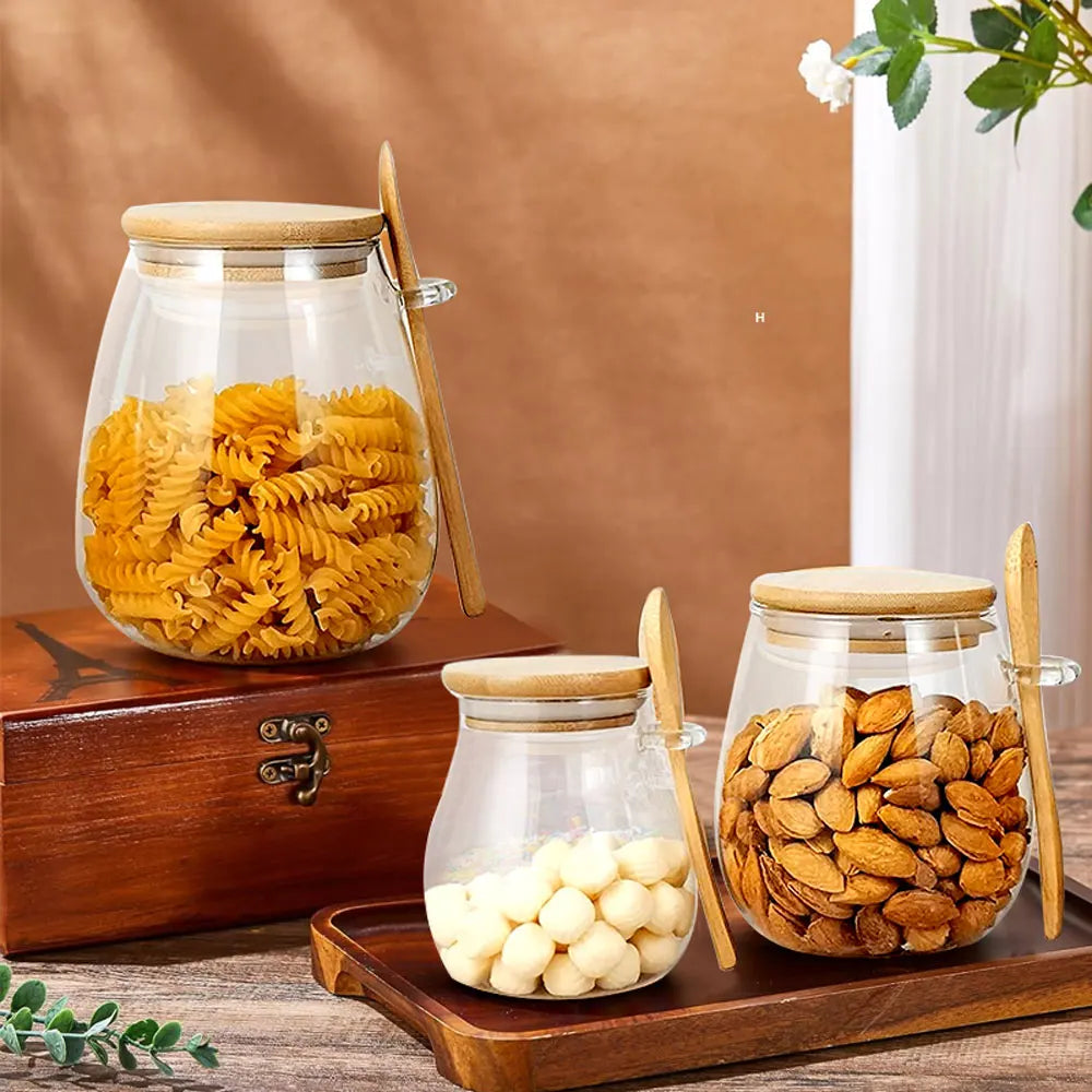 34oz sealed glass jar with spoon and lid Clear Spice jar Small food storage container Sugar jar Tea jar Kitchen coffee jar