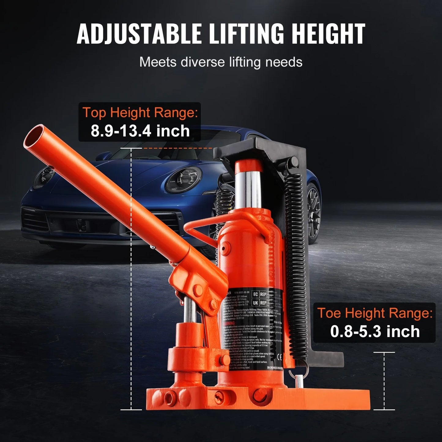SucceBuy Hydraulic Toe Jack 2.5 Ton On Toe Toe Jack Lift 5 Ton On Top Lift Capacity Machine Jack 0.8-5.3 in