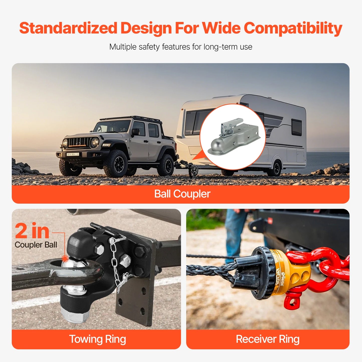 SucceBuy 20000lbs Trailer Hitch Receiver Pintle Hook Combination 2in&2-5/16in Hitch Ball fits for 2.5-3in Lunette Ring for Truck