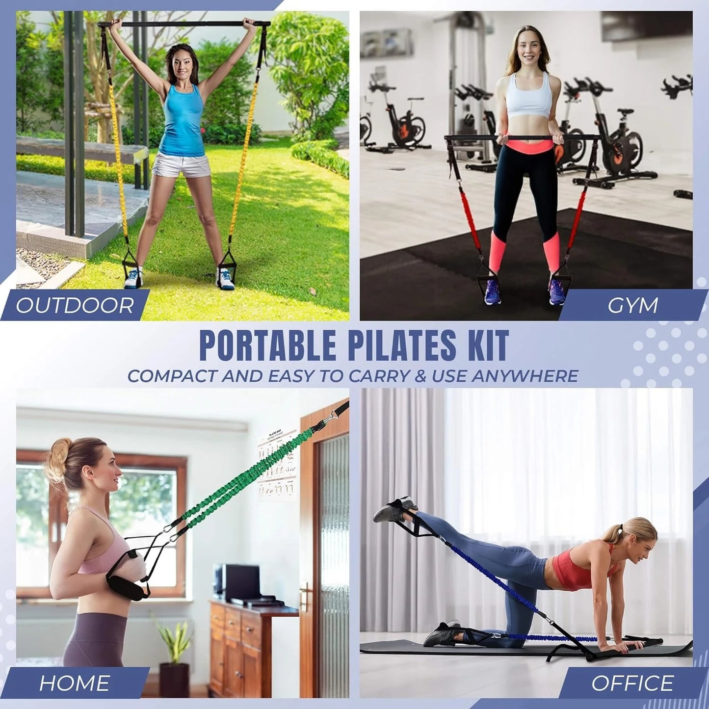 Water Pilates Starter Kit for Petite Women with Pilates Bar, Resistance Bands, Home Gym Equipment & Full Body Workout Chart