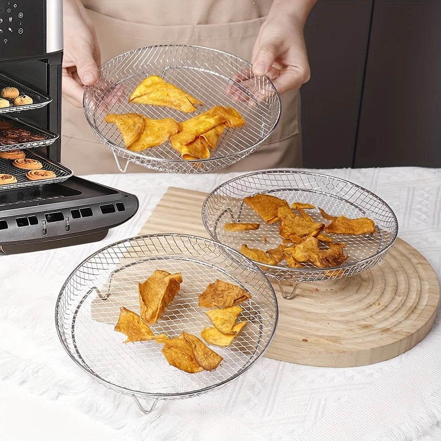 1/3Layer Stainless Steel Air Fryer Accessories Stackable BBQ Grill Rack Food Frying Basket Multipurpose for Baking Cooking Tool