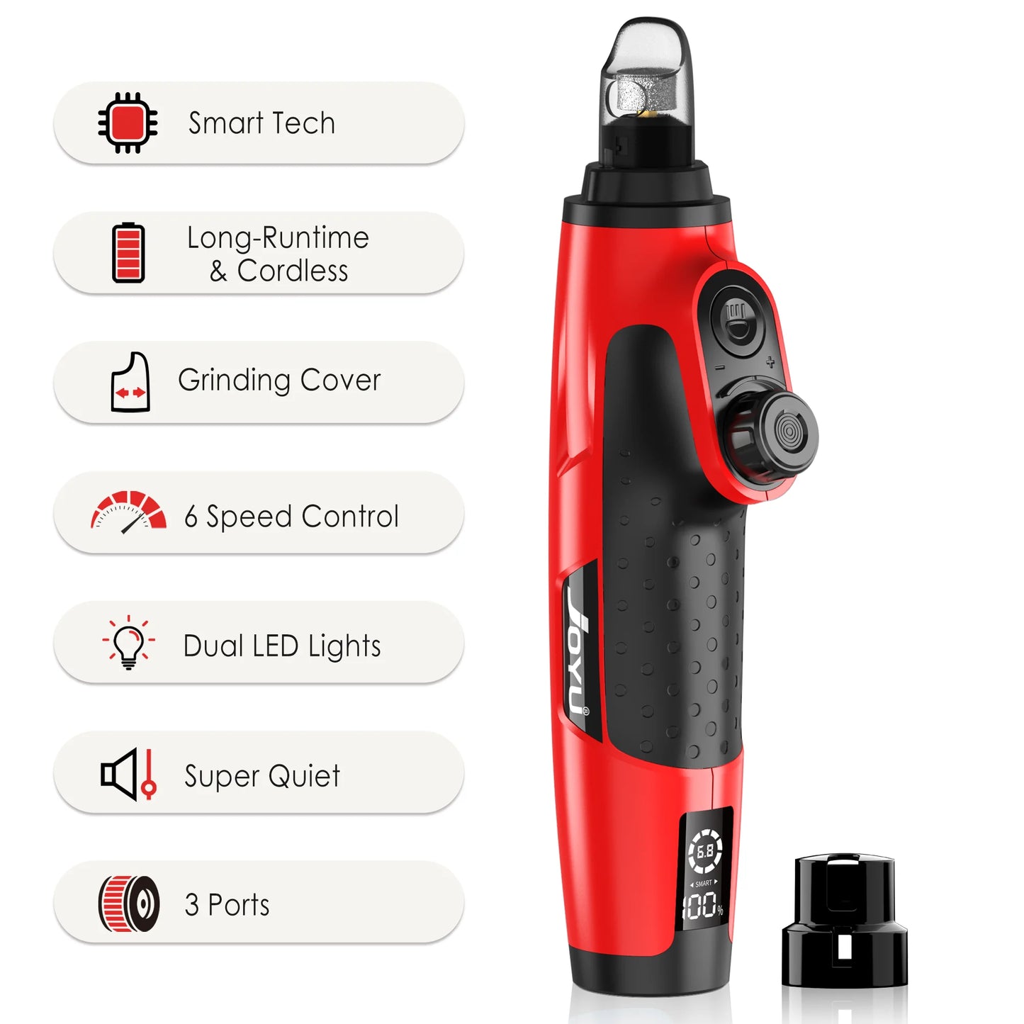 JOYU Rechargeable Dog Nail Grinder with LED Light - 6 Speed Quiet Electric Pet Nail Trimmer for Small Medium Large Dogs & Cats