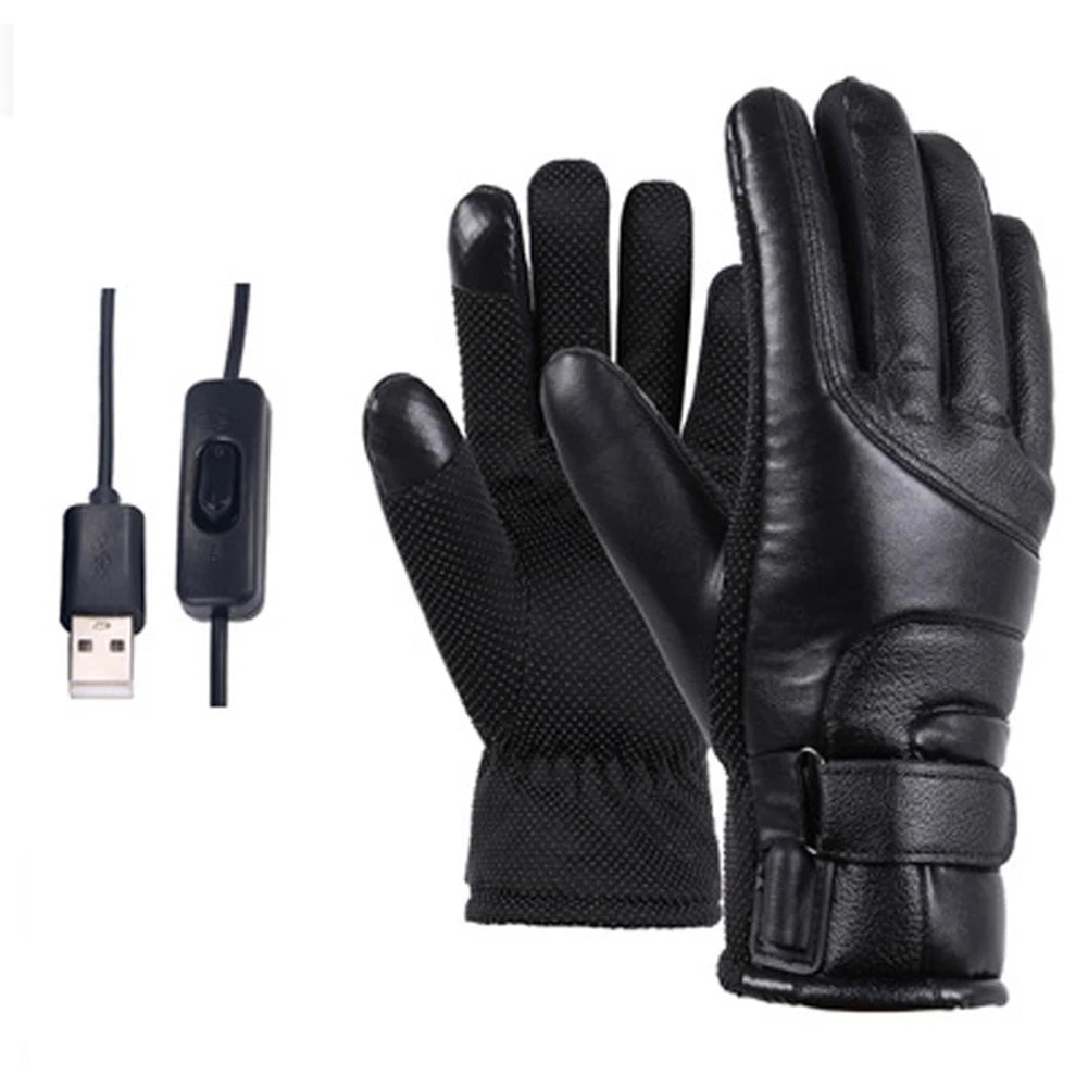 Leather Thermal Heated Gloves Waterproof Outdoor Electric Heating Gloves Touchscreen Hand Warmer for Hiking Skiing Fishing