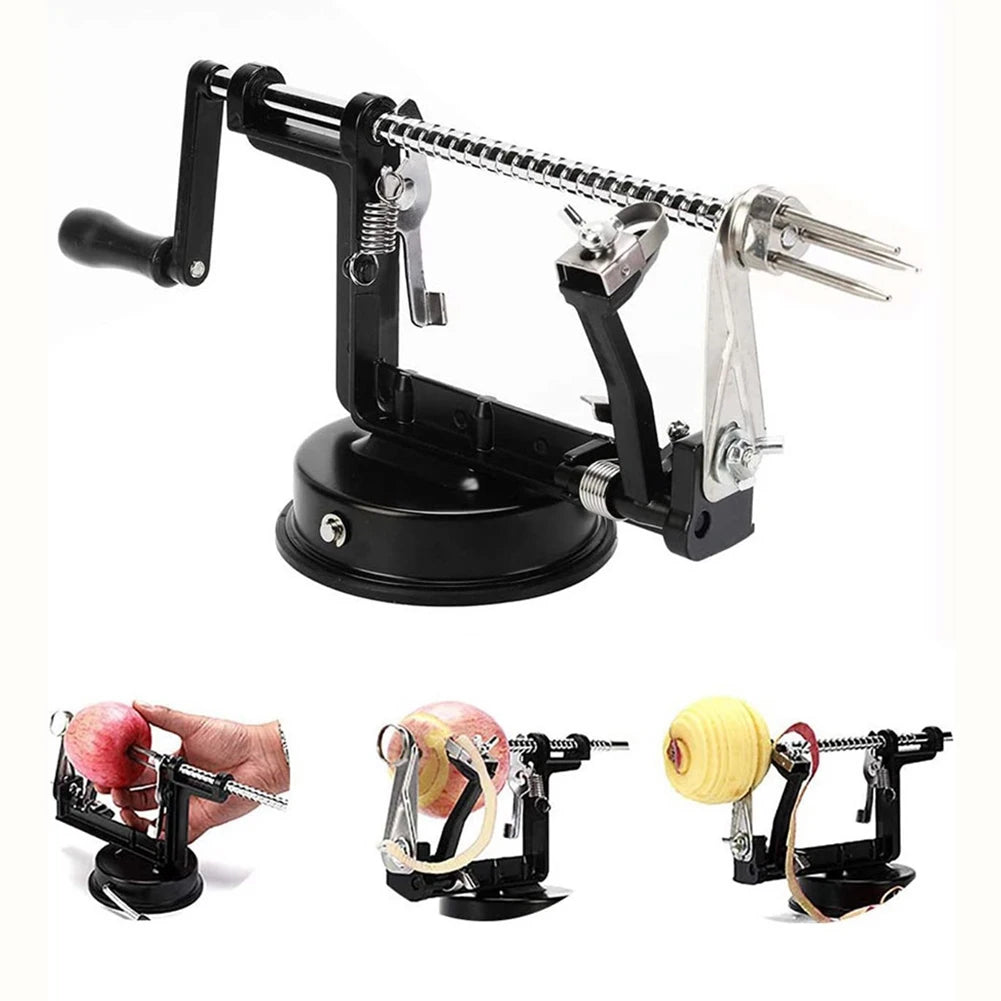 3 in 1 Apple Potato Peeler Versatile Fruit Peeler Slicing Machine Stainless Steel with Suction Base for Household Kitchen