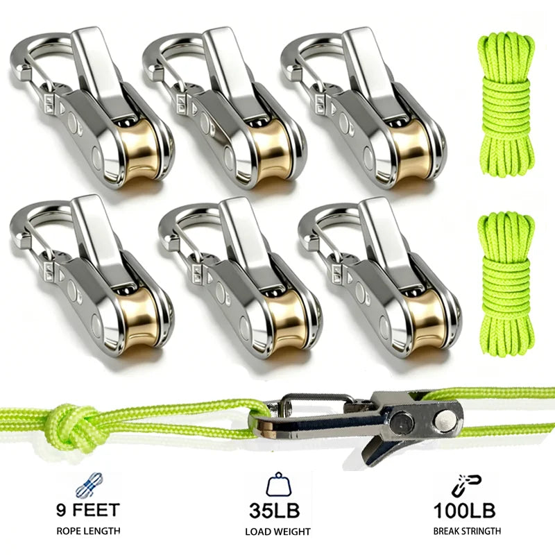 Rope fasteners and tensioners - High-strength retractable paracord with alloy carabiners and windproof binding straps
