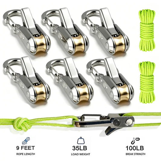 Rope fasteners and tensioners - High-strength retractable paracord with alloy carabiners and windproof binding straps