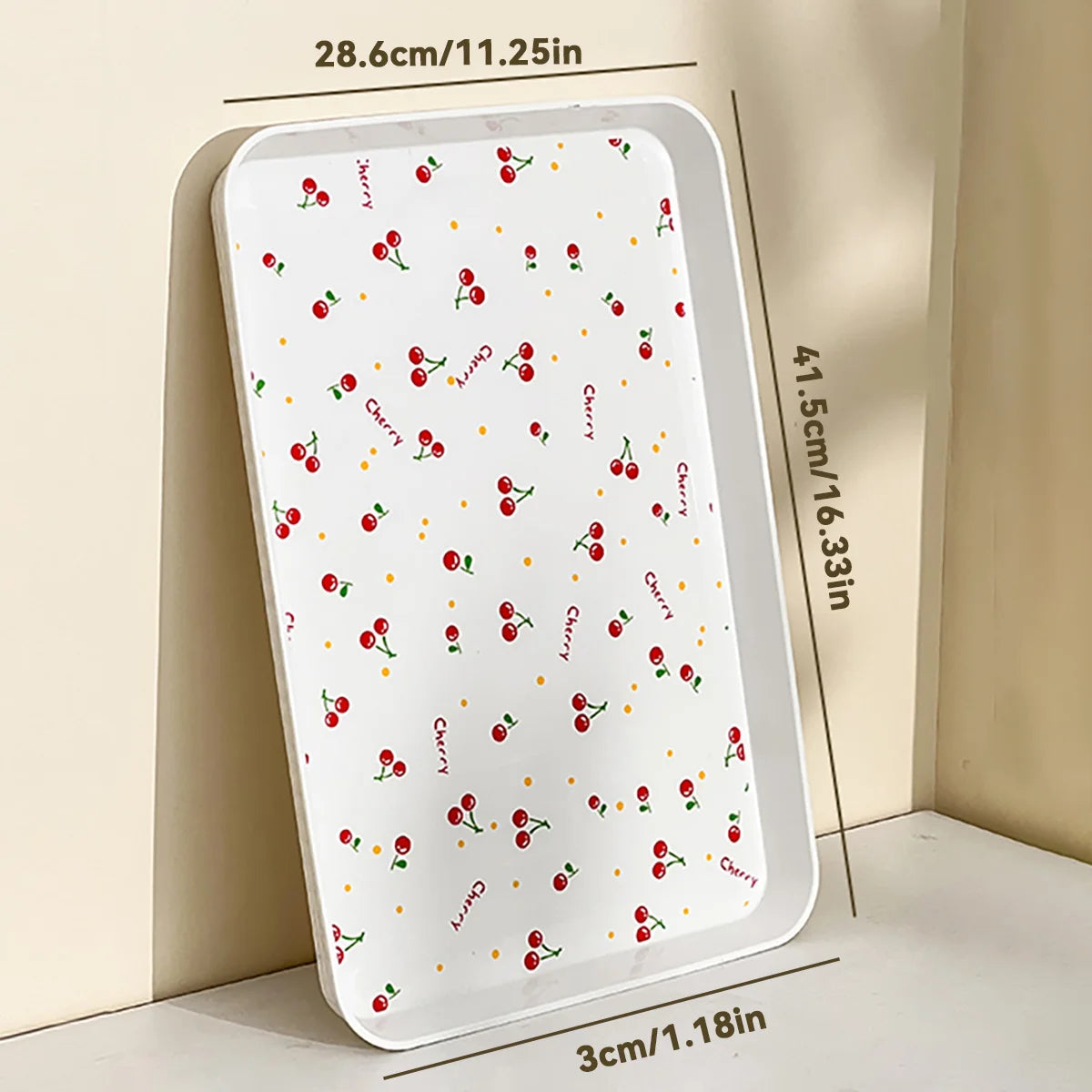 WORTHBUY Multifunctional Plastic Serving Tray Cherry Pattern Fruit Dessert Plates Kitchen Organizer Perfume Jewelry Storage Tray
