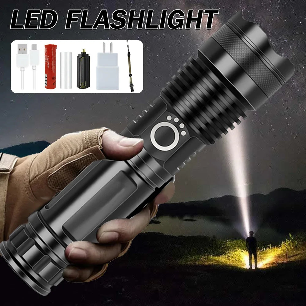 XHP50 900000 Lumens Zoom Flashlight LED Rechargeable Lamp Torch 5000mah Battery