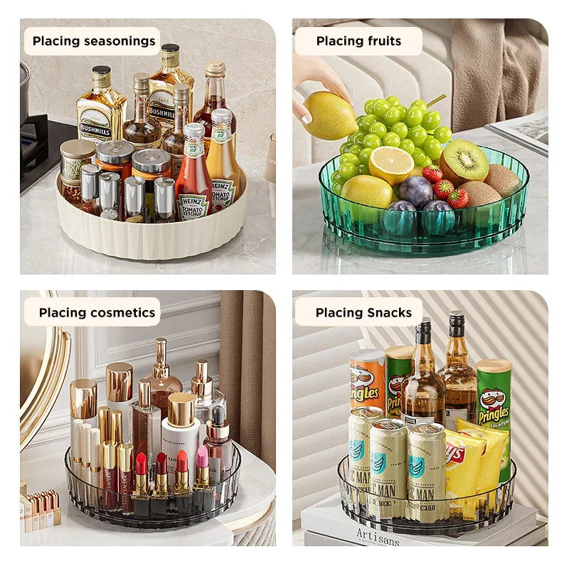 1pc Rotating Tray Spice Rack Pantry Cabinet Turntable With Base Storage Bin Kitchen Organizer For Seasoning Cosmetic Storage Box