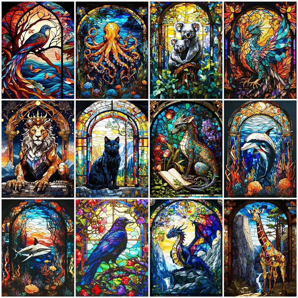 EverShine New Arrivals Diamond Mosaic Cat Lion Complete Kit Painting Animal Stained Glass Art Embroidery Dragon Halloween Decor