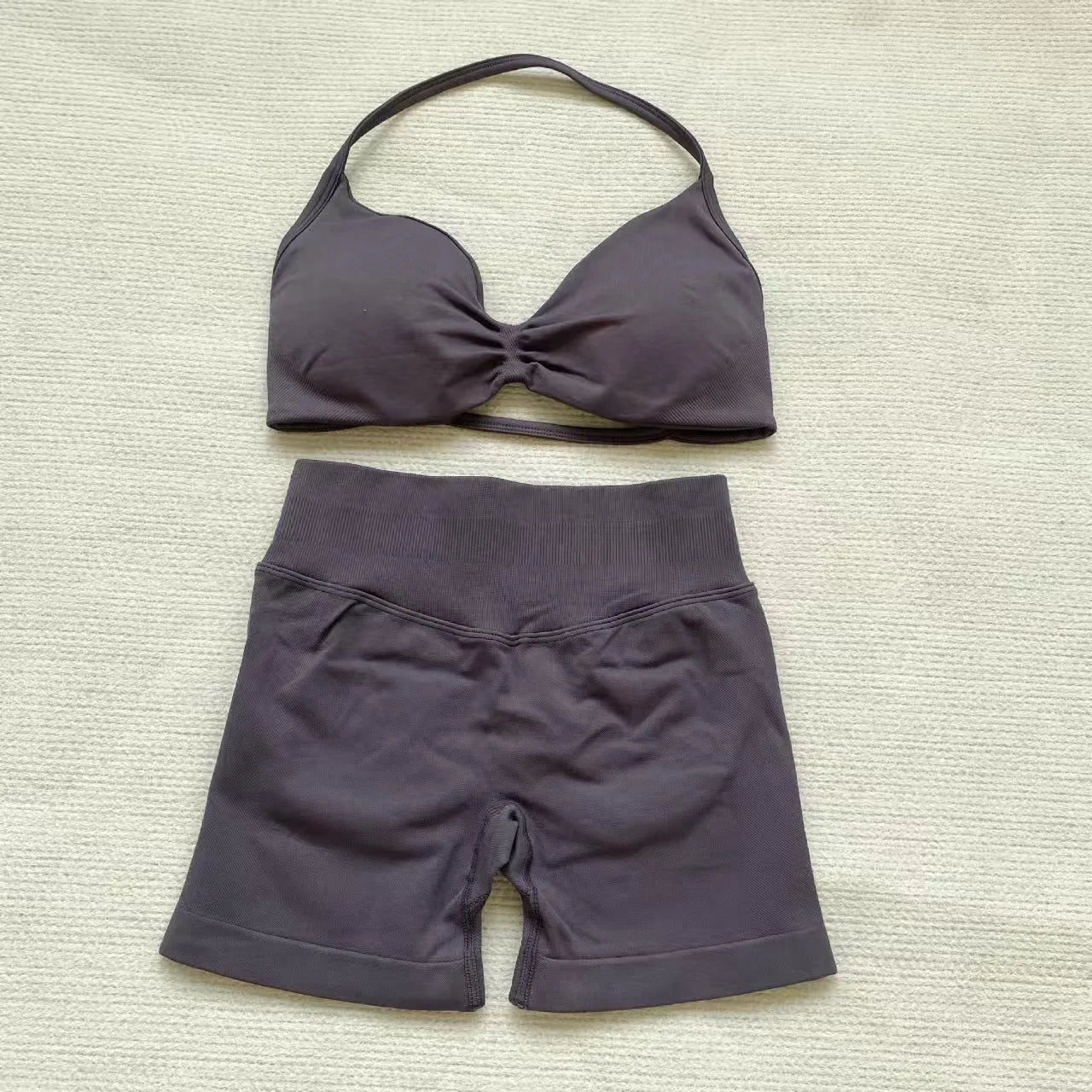 2PCS Gym Set Women Strappy Yoga Bra Top High Waist Workout Scrunch Shorts Sports Suit Seamless Yoga Set Fitness