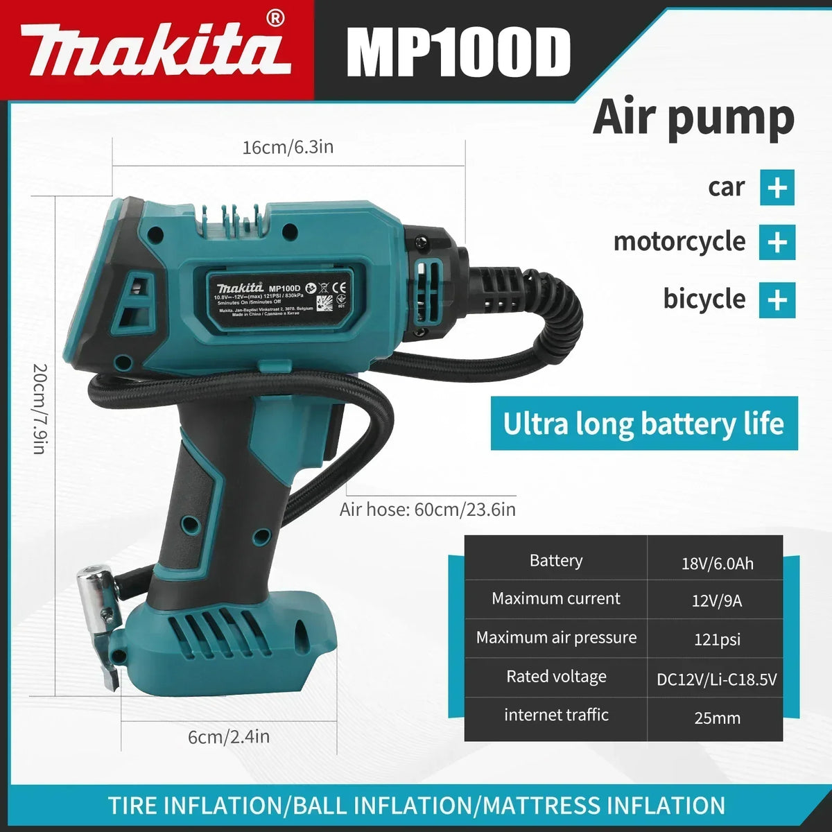 NEW 2026 Makita DYS60 Automatic Air Pump,Cordless Tire Inflator,Lightweight Compressor,Makita 18V Battery Compatible