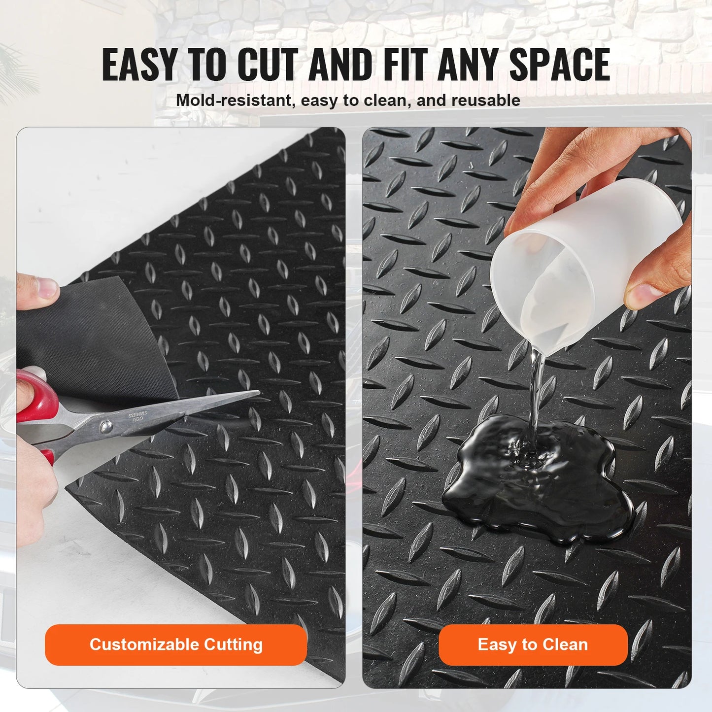 SucceBuy Diamond-Plate Rubber Flooring Roll 4 x 6/8/10/15 ft SBR Rubber Garage Floor Mat Easy to Clean for Under Cars Garage Gym