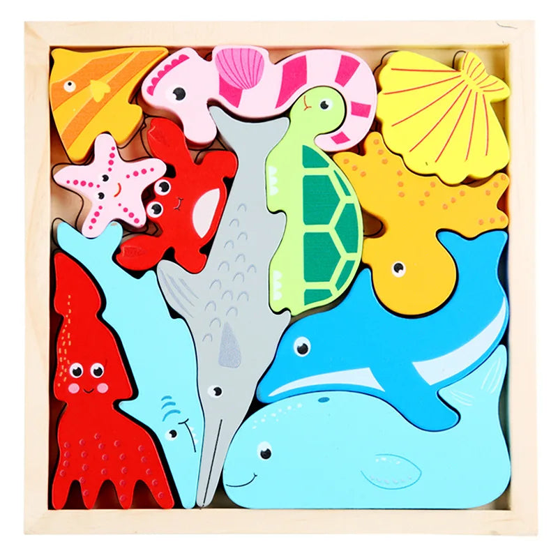 Hot New 3D Puzzle Wooden Toys Baby Learning Educational Hand Grasp Board Cartoon Animal Fruit and Vegetable Jigsaw Toy Gifts