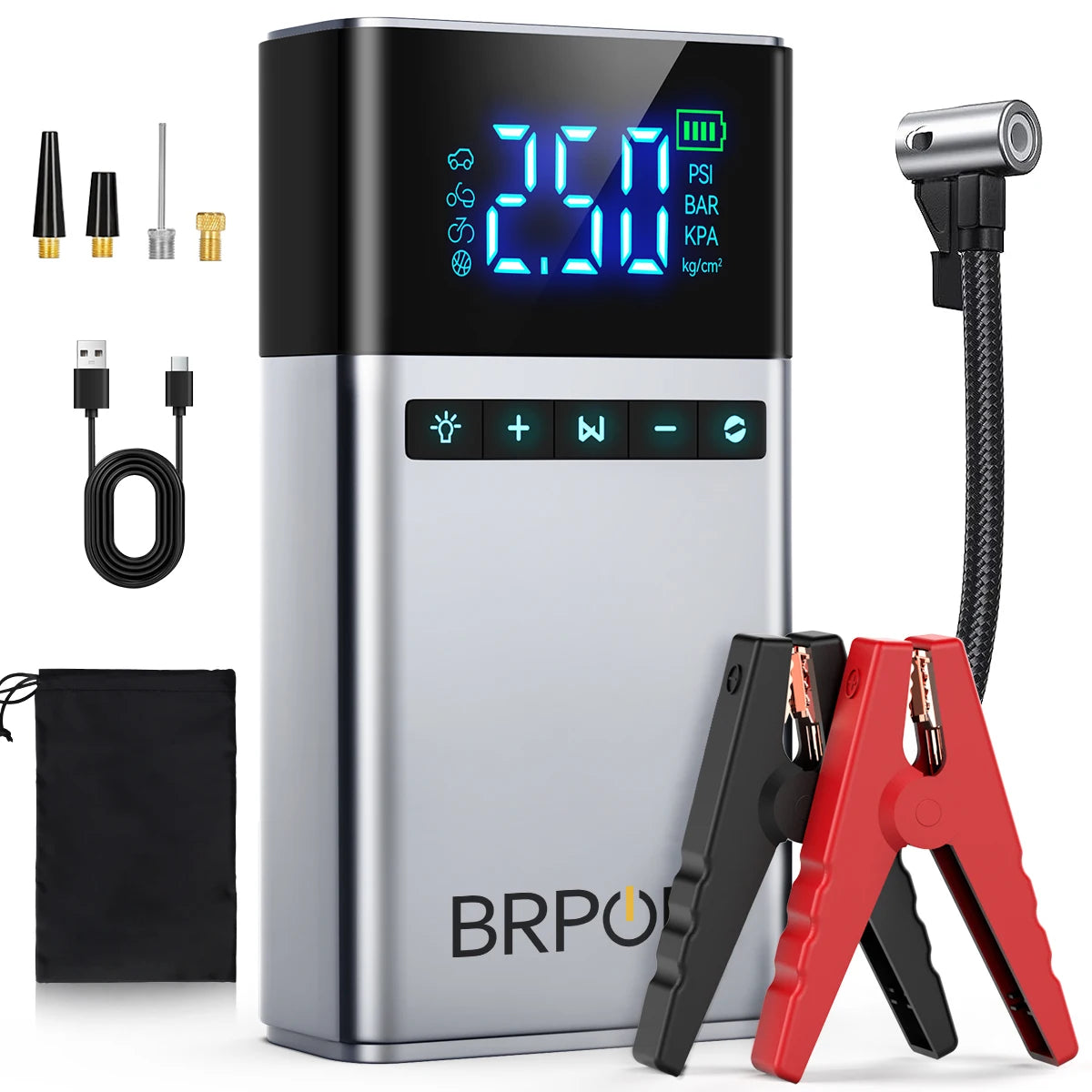 BRPOM Portable Car Starter with Air Compressor 150 PSI 7500A Starter 12V Car Battery Starter Box Car Battery Jumper Starter