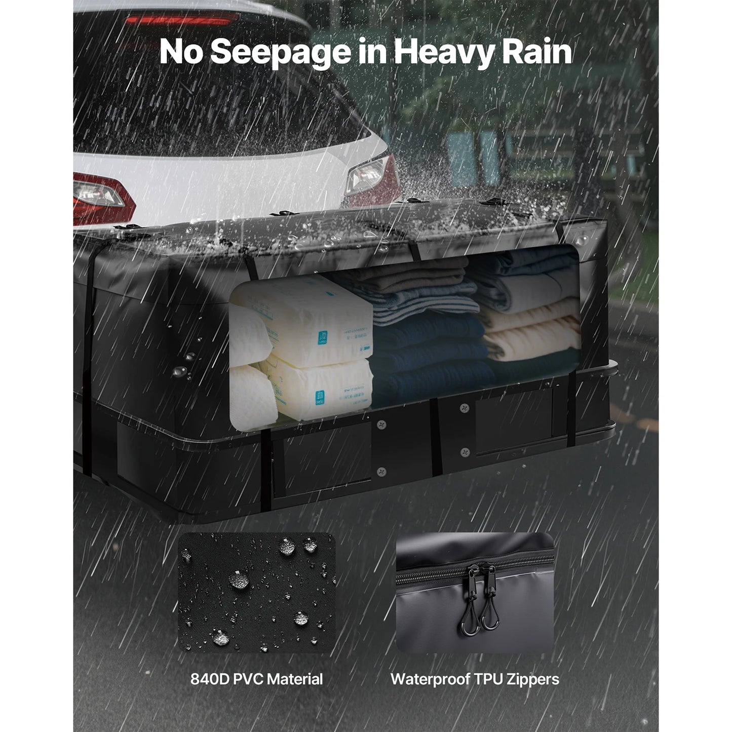 SucceBuy Hitch Cargo Carrier Bag Waterproof 840D PVC 57.48 x 19.49 x 23.82 in Heavy Duty Cargo Bag for Truck Bed Storage for Car