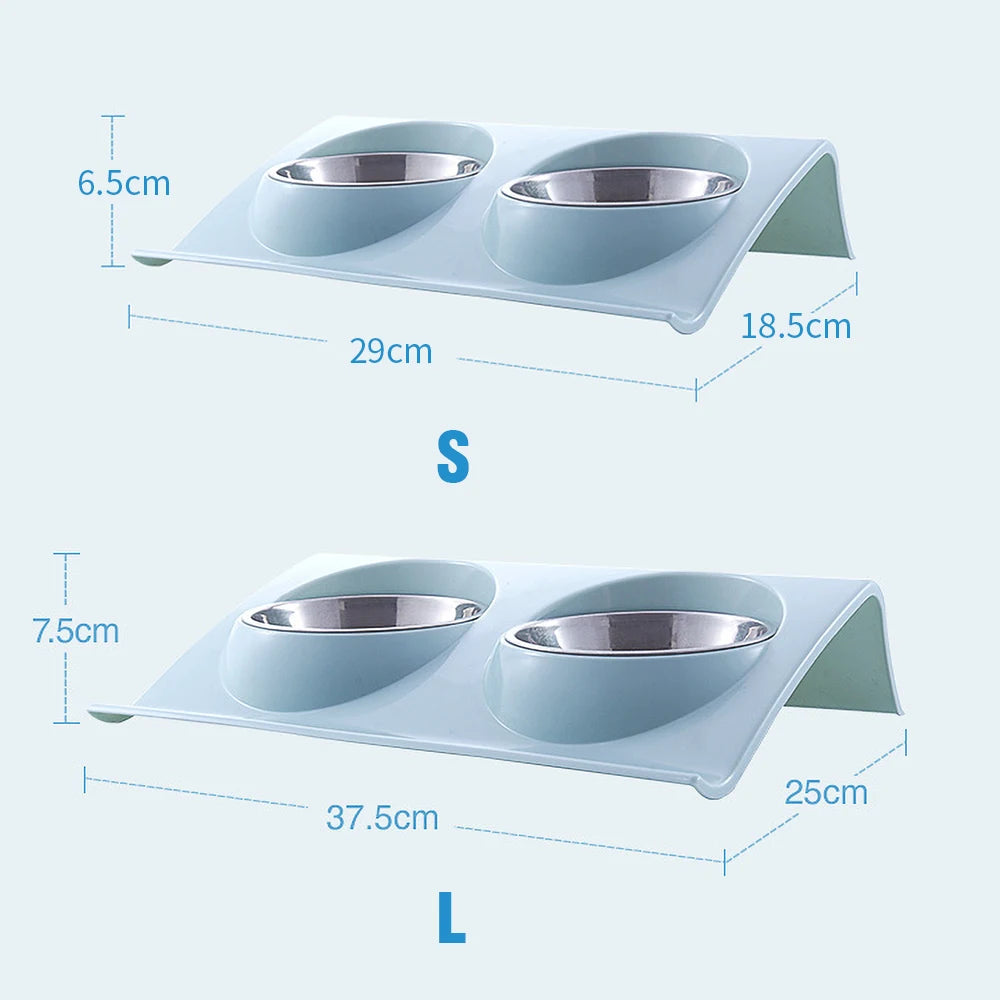 NEW Stainless Steel Double Pet Bowl Twin Dog Food Feeder Station Dish Water Cat