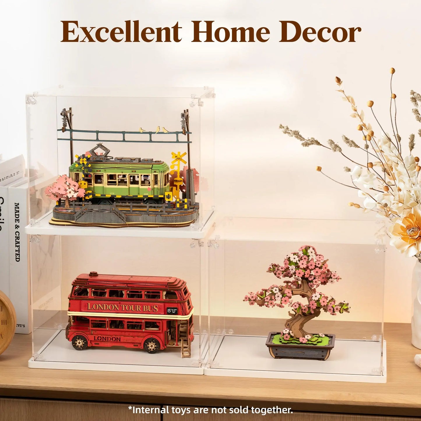 Rolife Acrylic Display Case for Miniature House Building Sets Clear Dust Cover Display Case for Collection with Reserved Wiring