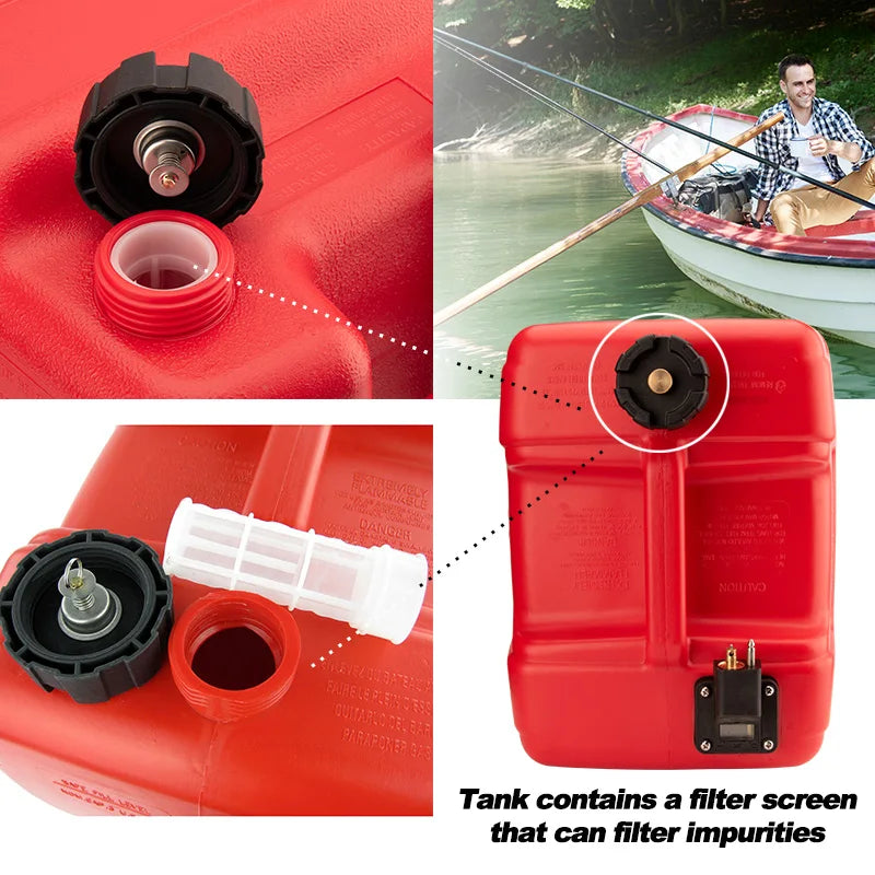 Portable 12L / 3.2 Gallon Marine Outboard Fuel Tank – Durable Boat Gas Tank with Fuel Line Connector