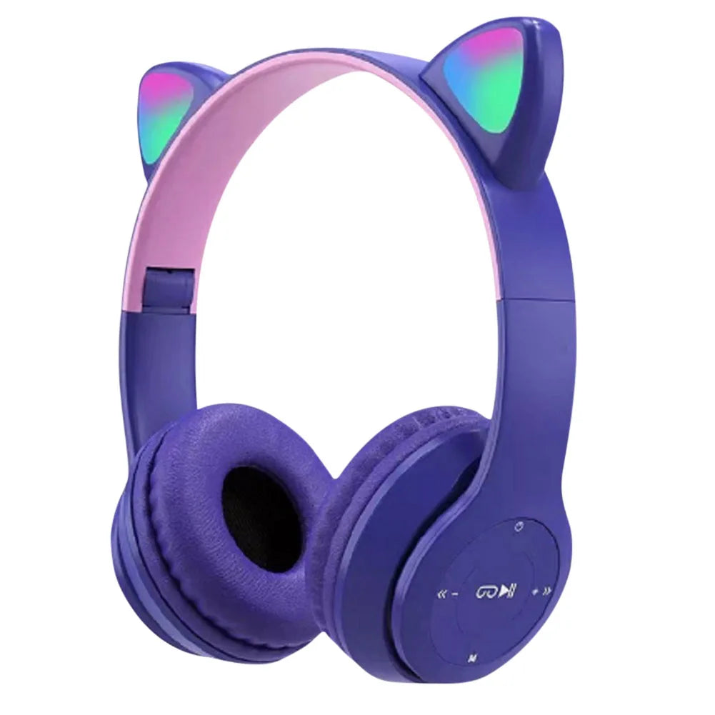 Wireless Bluetoot 5.0 Headphones Cat Ear Gaming Headset Glow Light Helmets Cute Sports Music Headsets For Children Girl Gifts