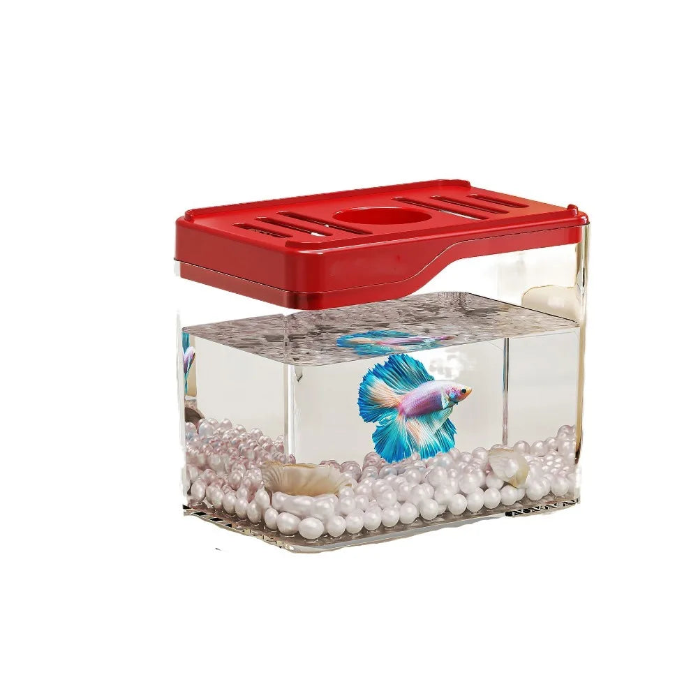 Transparent Mini Fish Tank Drop Resistant Shatterproof Turtle Tank Breathable Plastic Desktop Fish Tank Living Room