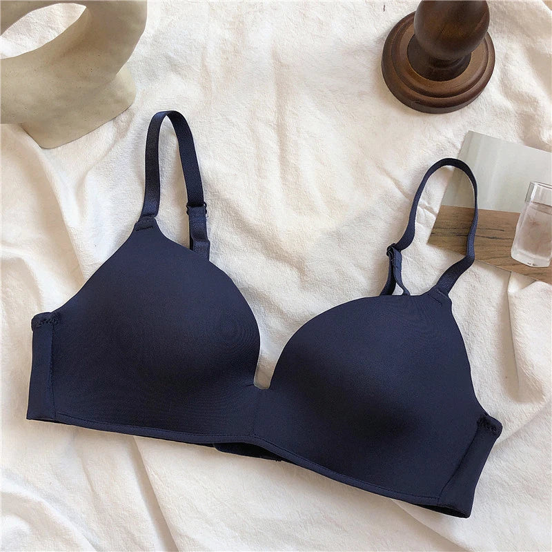 Ice Silk Bra For Women Comfort Wireless Gather Sexy Underwear For Women Push Up Simple Lingerie Seamless Brassiere Bralettle