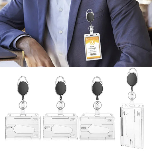 Transparent Double Cards Slots ID Tag Badge Holder with Badge Reel 2 Cards Storage Organizer Employee Pass Work Card Case Sleeve