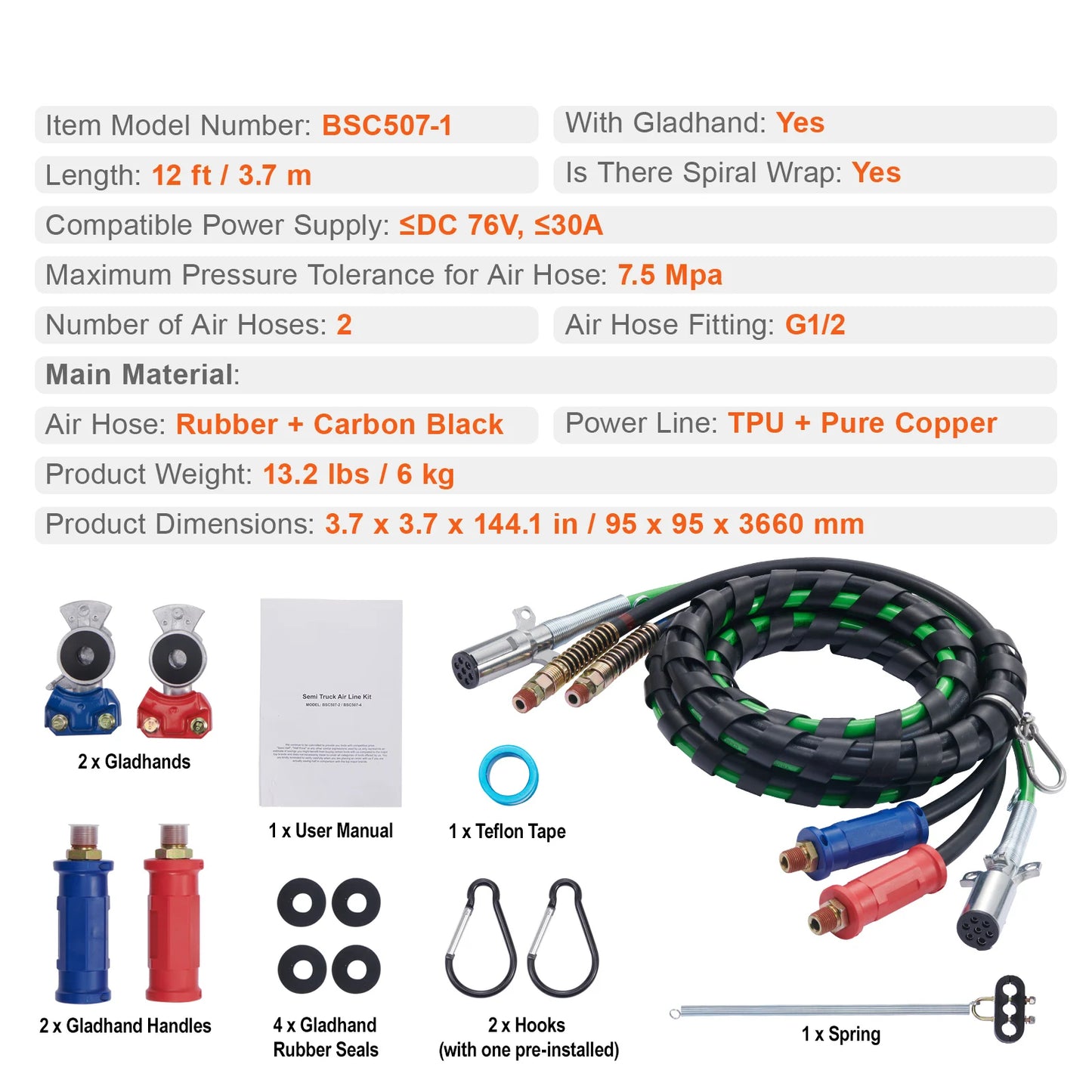 SucceBuy Semi Truck Air Line Kit 3-in-1 Air Hoses&ABS Power Line Plug Electrical Cord Cable&Rubber Air Lines Hose Assembly Kit