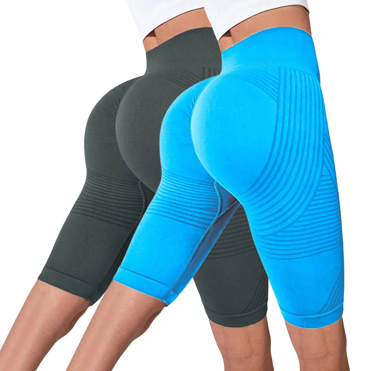2-Pack of European and American hot-selling seamless hip-lifting fitness pants, belly-tight high-waisted peach hip yoga shorts