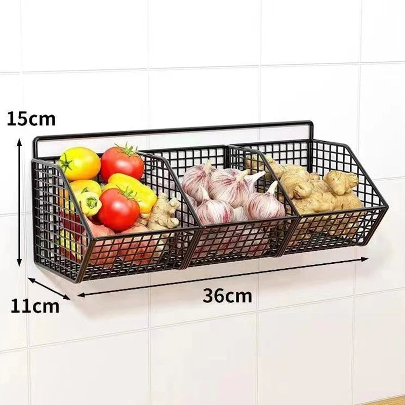 Wall Mounted Kitchen Storage Basket Durable Wire Storage Rack for Vegetables and Fruits Suitable for Home Organization 2030