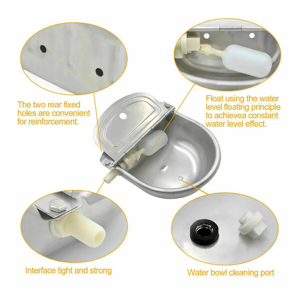 Stainless Steel Water Trough Bowl Automatic Drinking Dog Horse Chicken Auto Fill