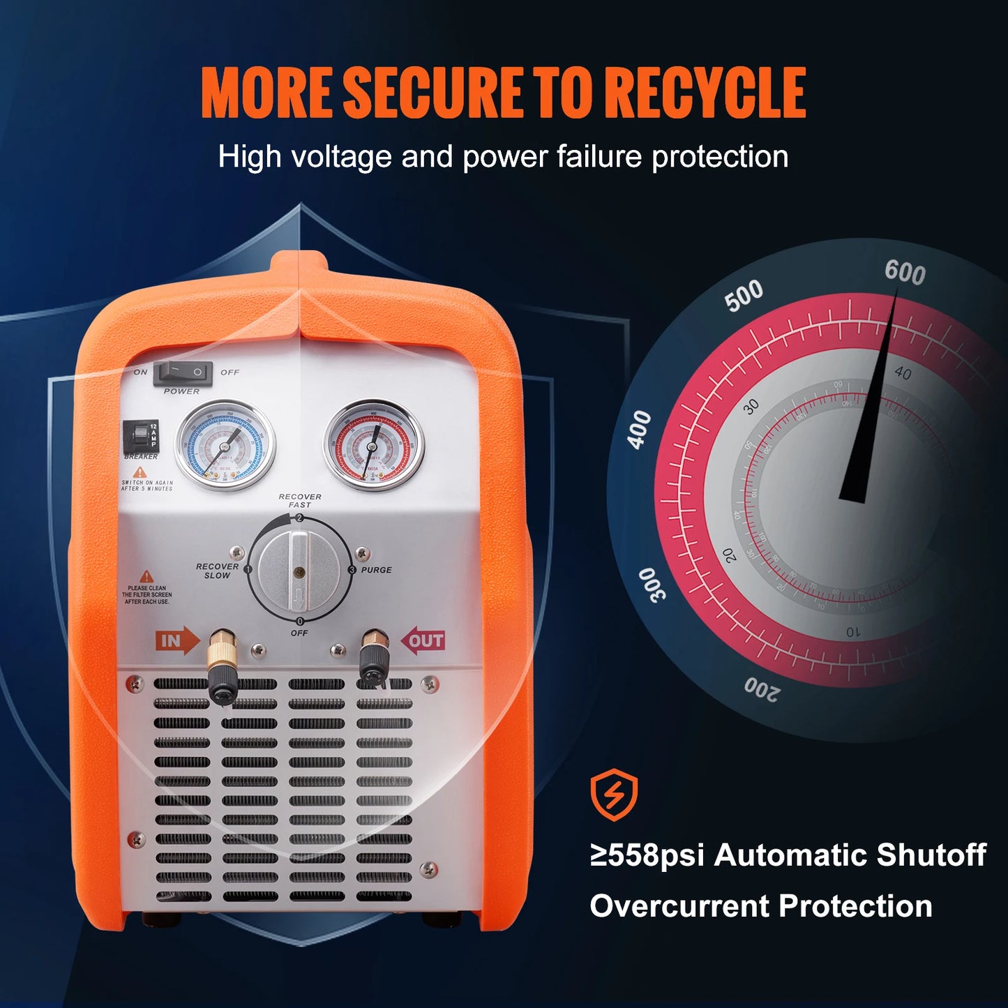 SucceBuy 3/4 HP Refrigerant Recovery Machine-Portable AC Recovery Machine with High Pressure Protection 120V 60Hz Recycle