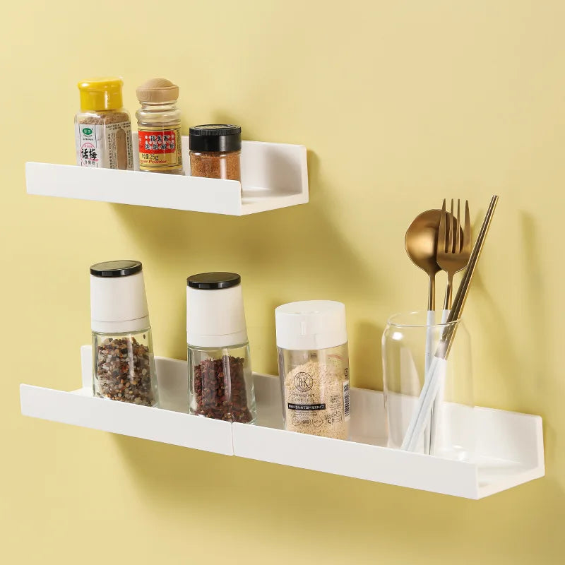 White No Drill Bathroom Shelf Corner Shower Caddy ABS Wall Mounted Shampoo Holder Storage Rack for Bathroom Kitchen Organizer