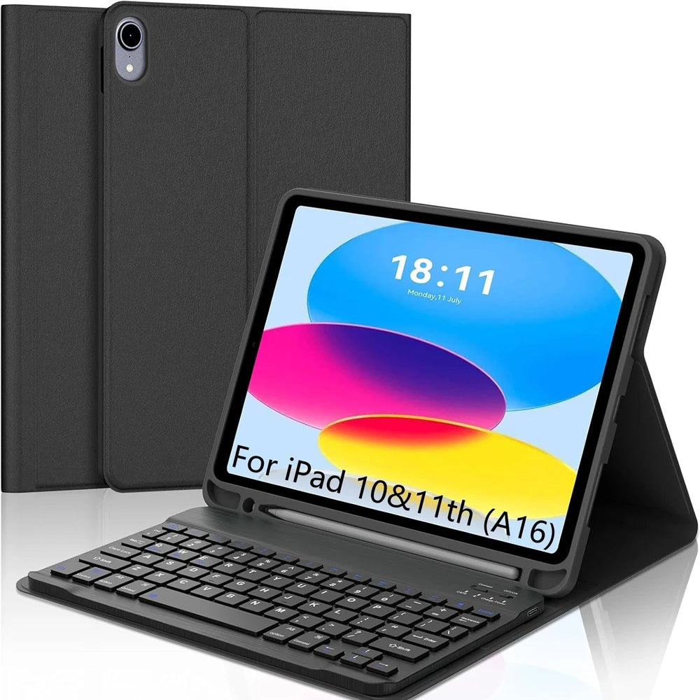 Keyboard Case for iPad (A16) 11th/10th Generation,Detachable Wireless Keyboard,Stand Folio Keyboard Cover with Pencil Holder