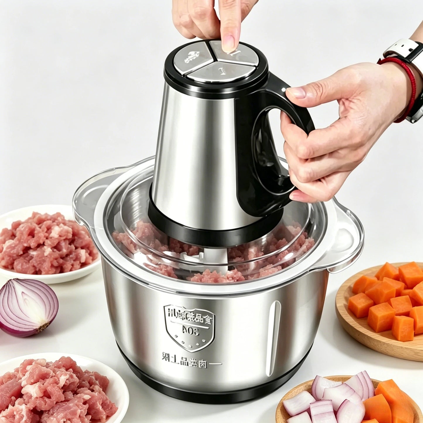 Hot Sale 5L Stainless Steel Electric Food Grinder EU Standard Multifunctional Meat Vegetable Chopper Household Kitchen Processor