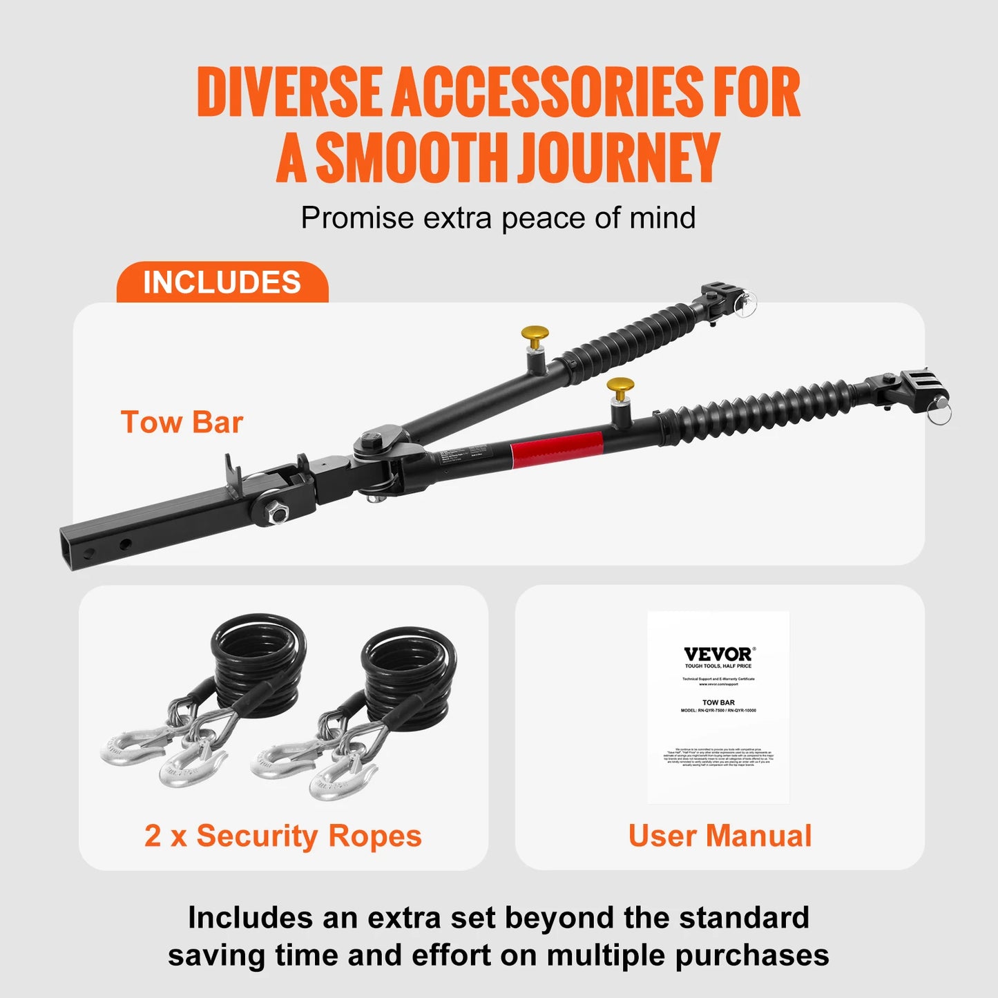 SucceBuy7500/10000Lbs Tow Bar with Ropes Max 52 in Telescopic Rod Fits 2-inch Connector Towing Bar for RV Car Trailer Truck
