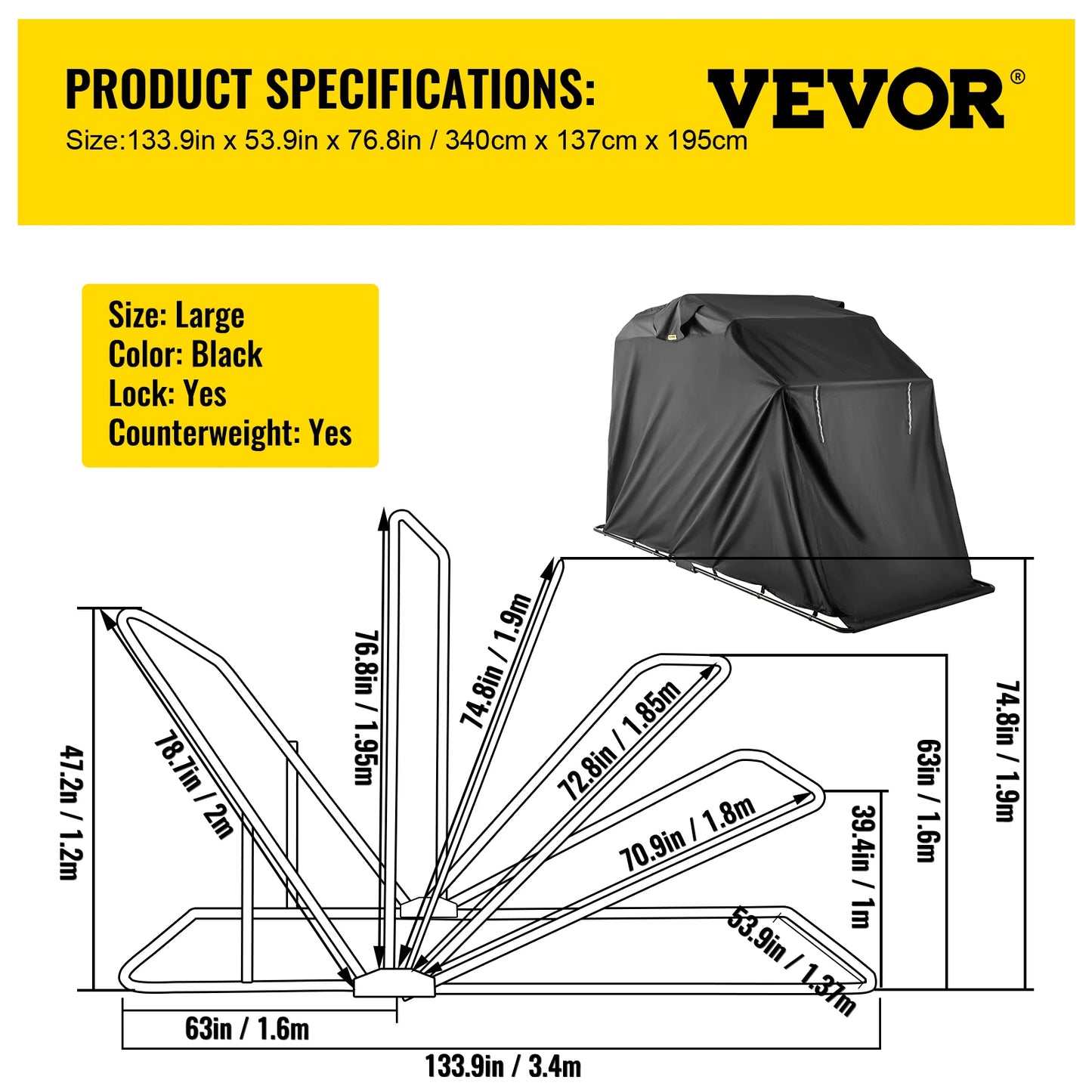 SucceBuy Universal Waterproof Motorcycle Cover Outdoor Shelter Protection Moto Accessories Storage Garage Use for Dust UV Etc