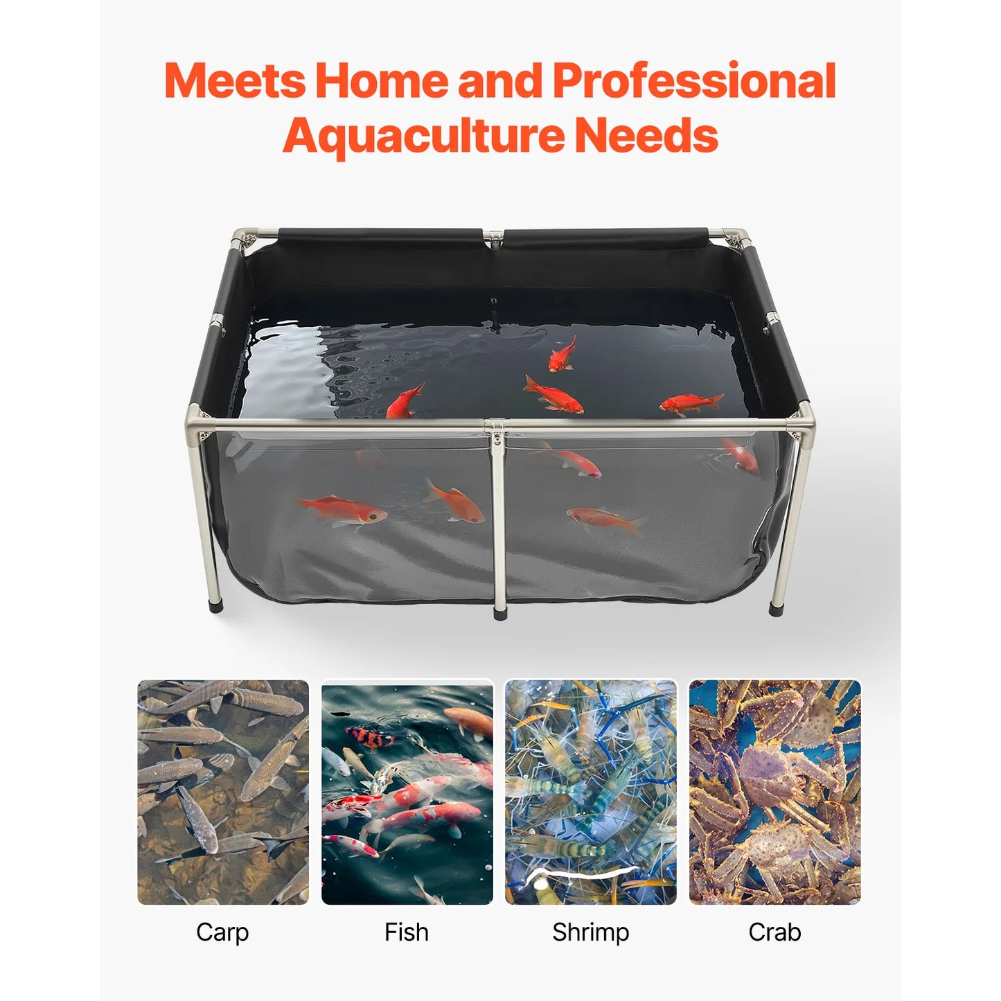 SucceBuy 126.8/270/470 Gal Canvas Fish Pond Rectangular Goldfish Tank with Stainless Steel Frame & Drain Valve for Breeding Koi