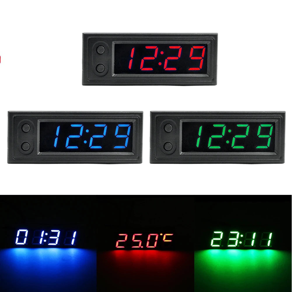3 in 1 Car Temperature Clock LED Display Digital Clock Voltage Tester Luminous Electronic Clock Voltmeter Vehicle Interior Parts