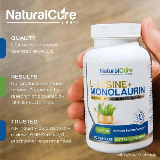 L-Lysine + Monolaurin Capsules – 1:1 Ratio Immune & Digestive Support, Boosts Metabolism and Energy Production, Skin Support