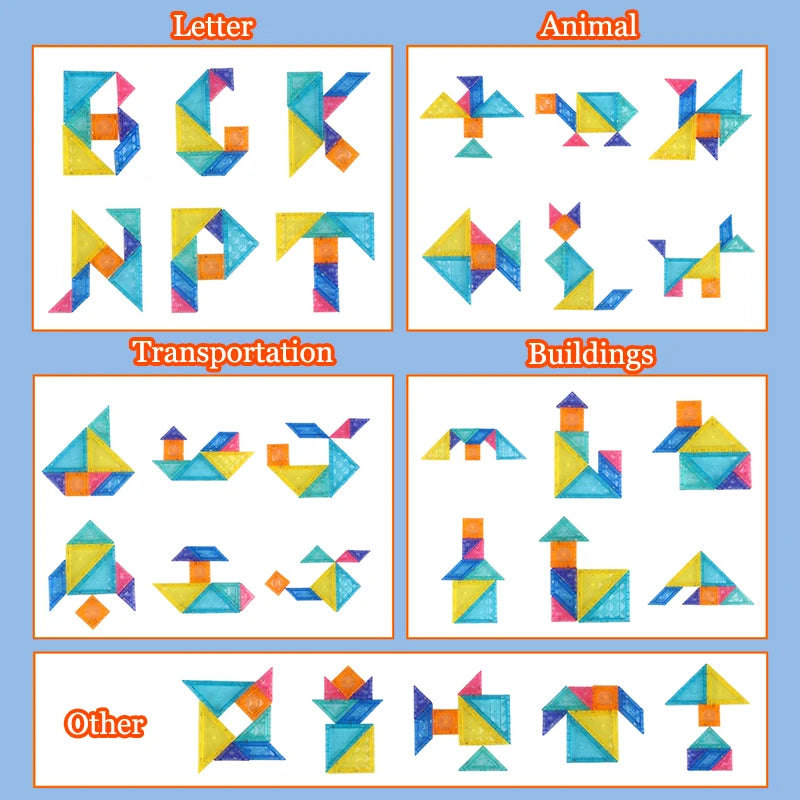 Montessori Magnetic Tangram Jigsaw Toys 3D Geometric Figure Puzzles Game Logical Thinking Training Educational Toys For Children