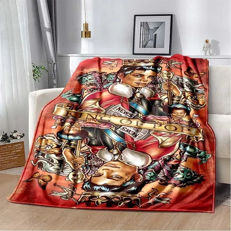 Pop Music Michael J-Jackson Printed Flannel Blanket , Warm  Soft Cozy Blanket Flannel  Livingroom  Home Decor Birthday Gift