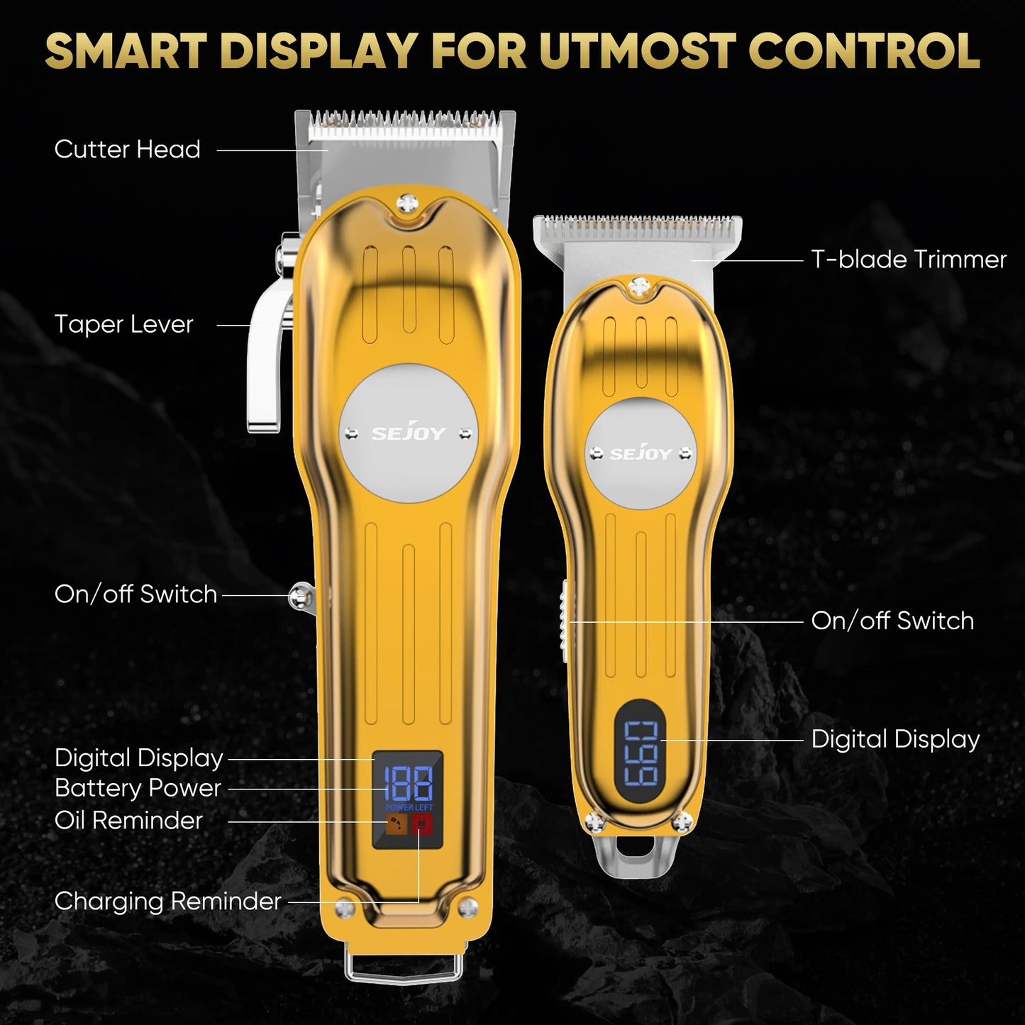 Sejoy Professional Hair Clippers for Men Combo Kits Rechargeable T-Blade Trimmer Kit Cordless Haircut Machine Cordless