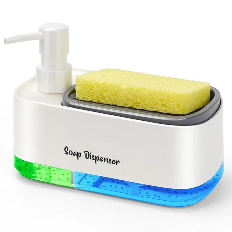 Dual Pump Soap Dispenser Set 3-in-1 Kitchen Organizer with Sponge Storage Box for Sink and Countertop Compact Cleaning Solution