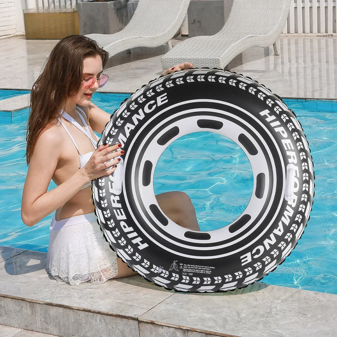 1PC Tire Shaped Thickened Pool Float, Simple Floating Ring For Adults In Summer, Suitable For Beach Parties