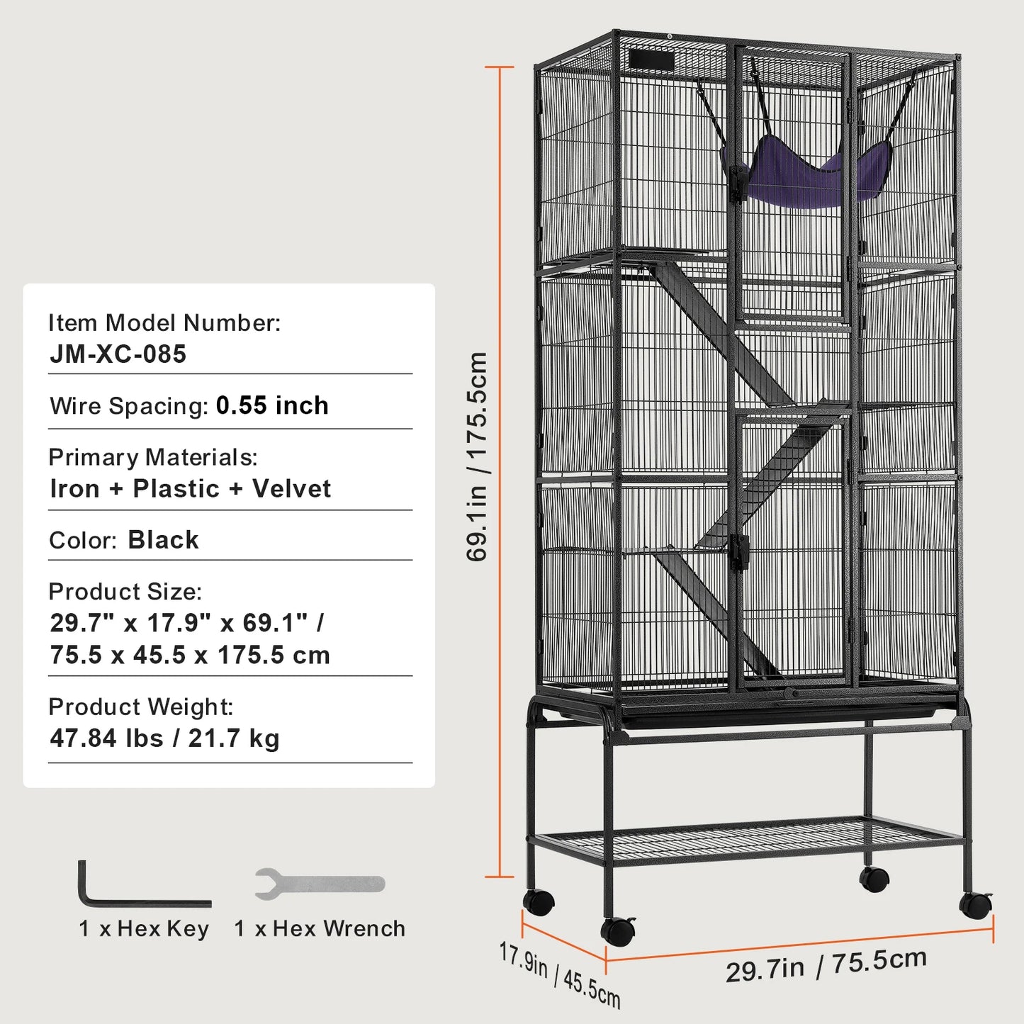 SucceBuy 64.6" Rolling Metal Ferret Cage Large 4-Tier Critter Nation Cage Small Animal Cage for Hamster Rats Guinea Chinchilla