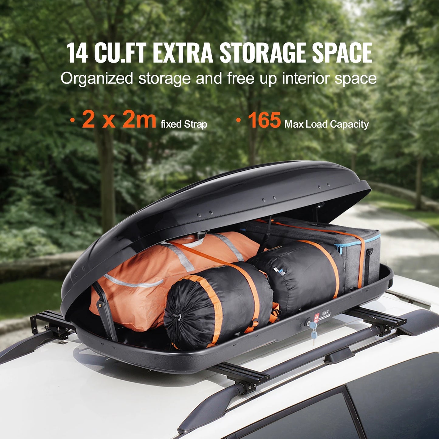 SucceBuy Rooftop Cargo Carrier Roof Cargo Box ABS Hard Shell Roof Box with Dual-Sided Opening&2 Reinforced Straps Aerodynamic
