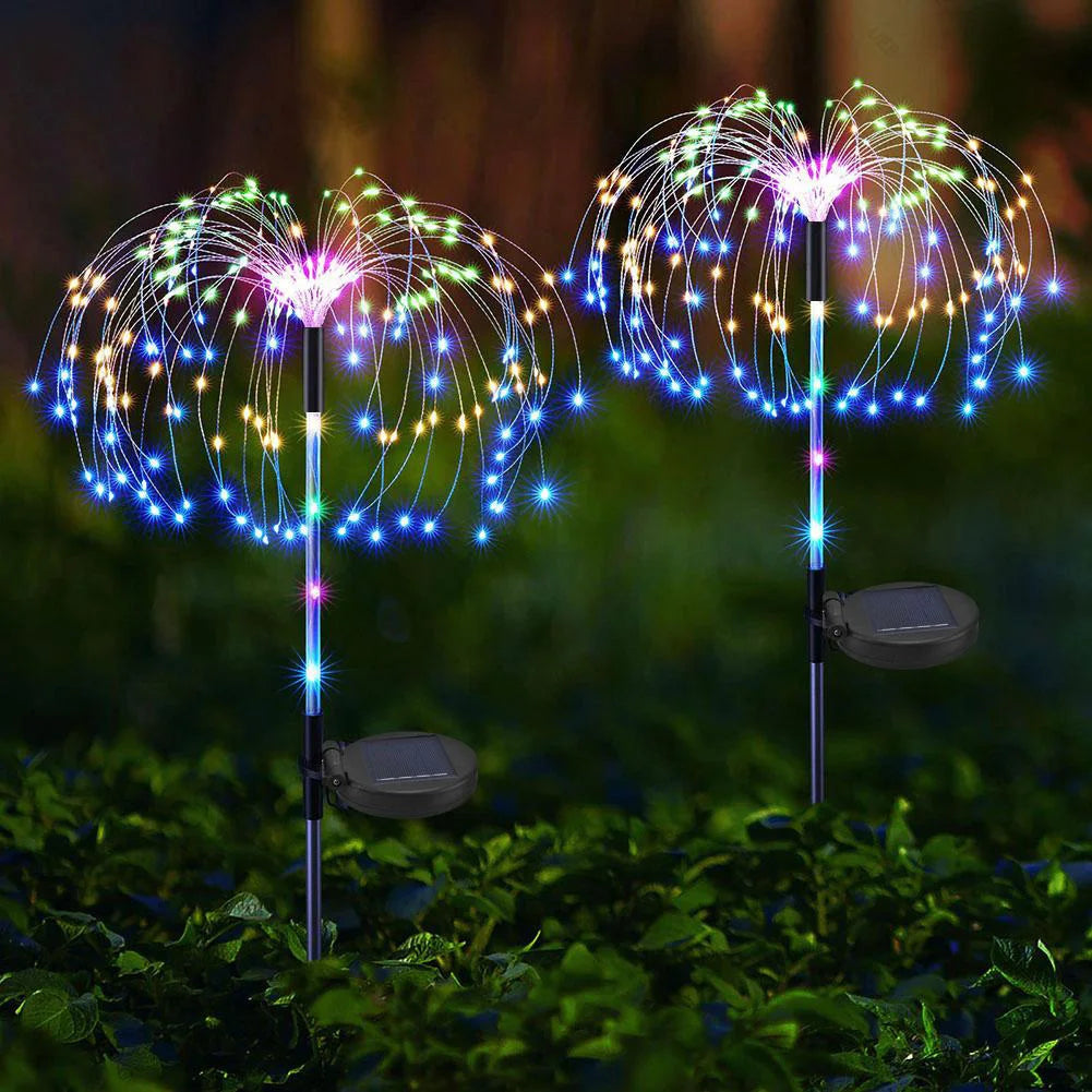 2Pcs Outdoor Solar Fairy Lights 200 LED Copper Wire Solar Firework Lights Waterproof for Yard Patio Pathway Lawn Flowerbed Decor
