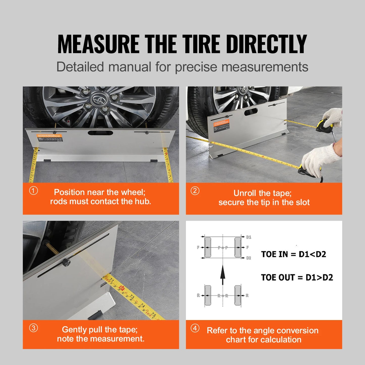 SucceBuy Wheel Alignment Tool 2-Pack Alignment Tool Toe Plate Stainless Steel Toe Angle Measurement Tool Plate 4 Alignment Rods