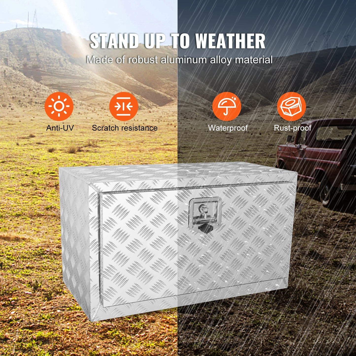 SucceBuy  Underbody Truck Box Pickup Storage Box Heavy Duty Aluminum Diamond Plate Tool Box with Lock and Keys for Truck Trailer